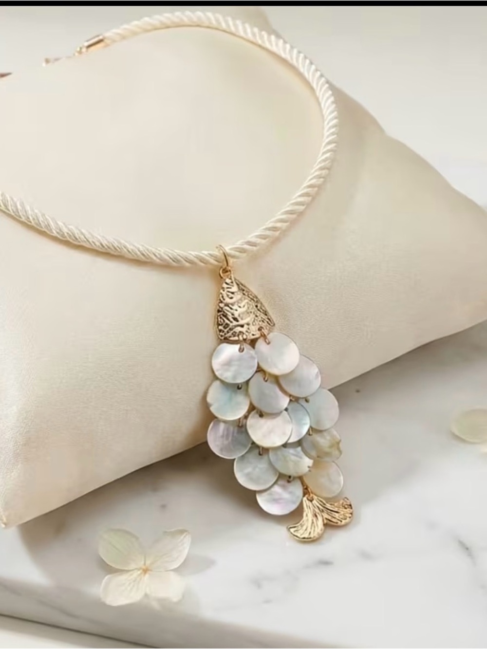 Gold and Mother-of-Pearl Statement Pendant Necklace